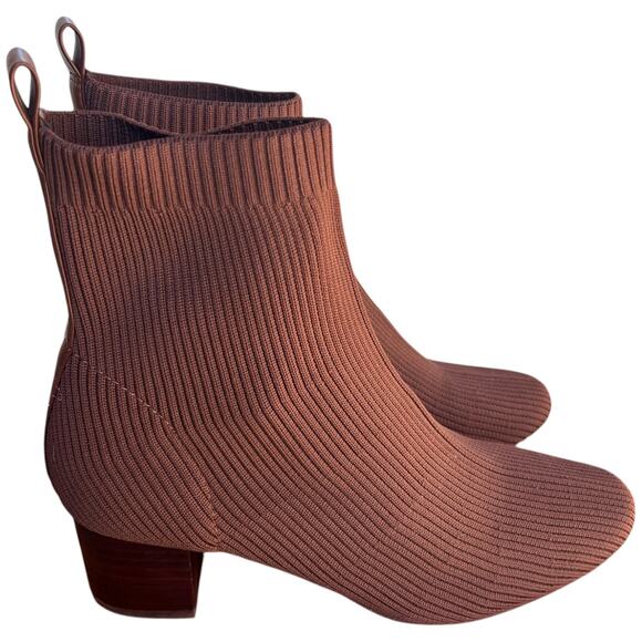 Joie x Revolve Neely Women's Sz 7.5 Knit Block Heel Ribbed Brown Bootie Pull On - Picture 6 of 11